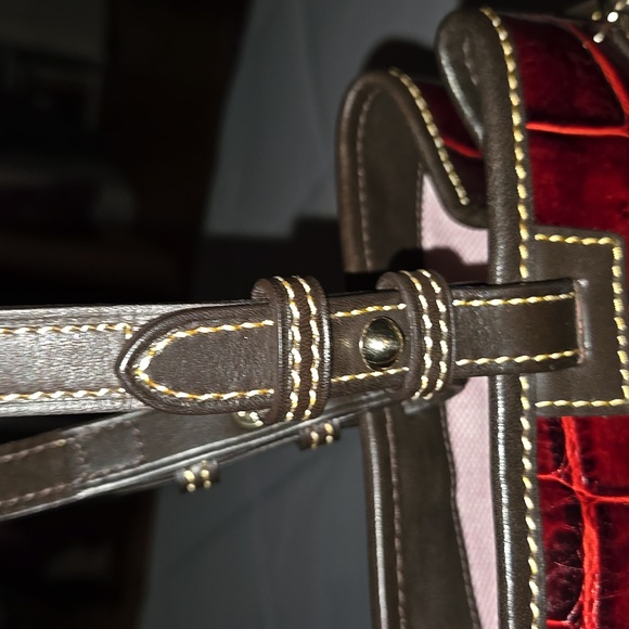 Dooney & Bourke Croc Embossed Leather Double Strap Tassel Satchel in Red - Picture 5 of 12